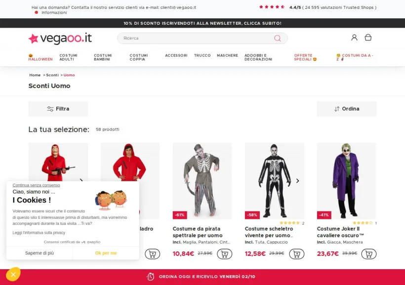 Schermata della pagina offerta di Vegaoo
