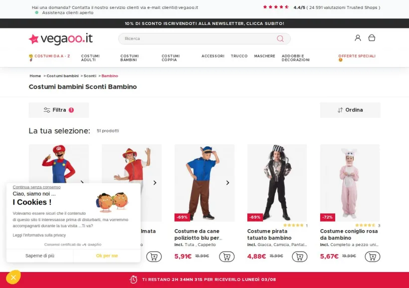 Schermata della pagina offerta di Vegaoo