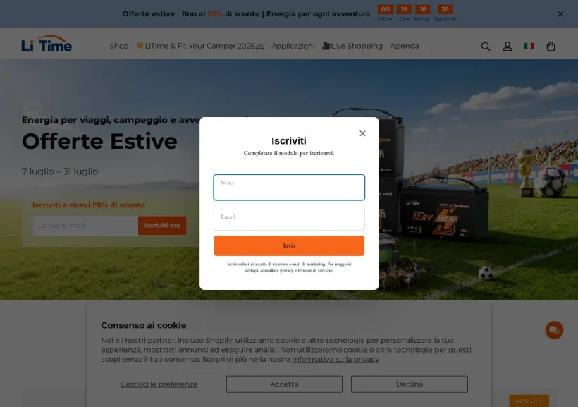 Schermata della pagina offerta di LiTime