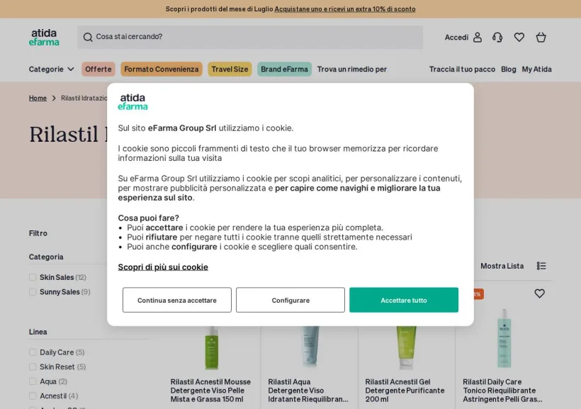 Schermata della pagina offerta di eFarma
