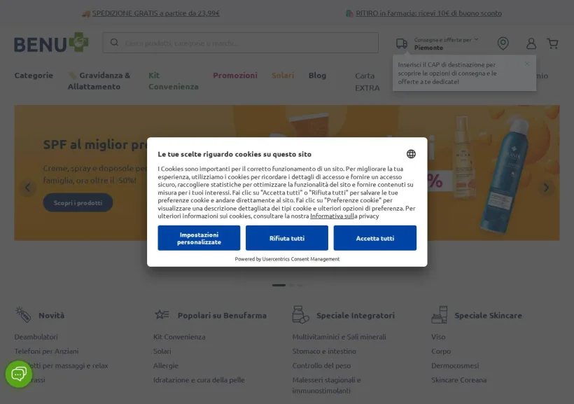 Schermata della pagina offerta di Benu Farma