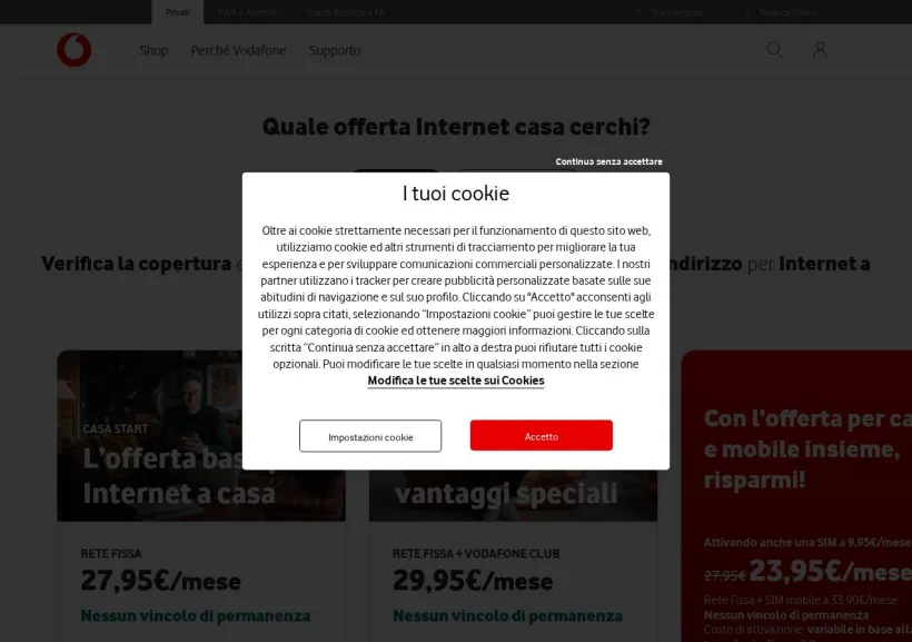 Schermata della pagina offerta di Vodafone