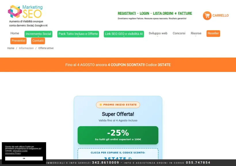 Schermata della pagina offerta di Marketing-seo.it AI service