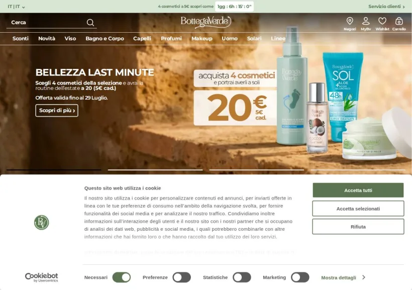 Schermata della pagina offerta di BottegaVerde