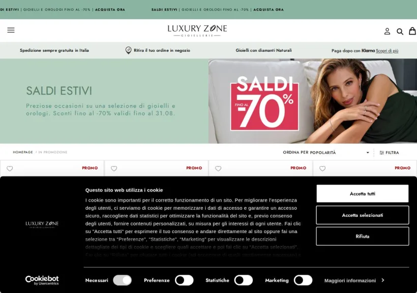 Schermata della pagina offerta di Luxury Zone