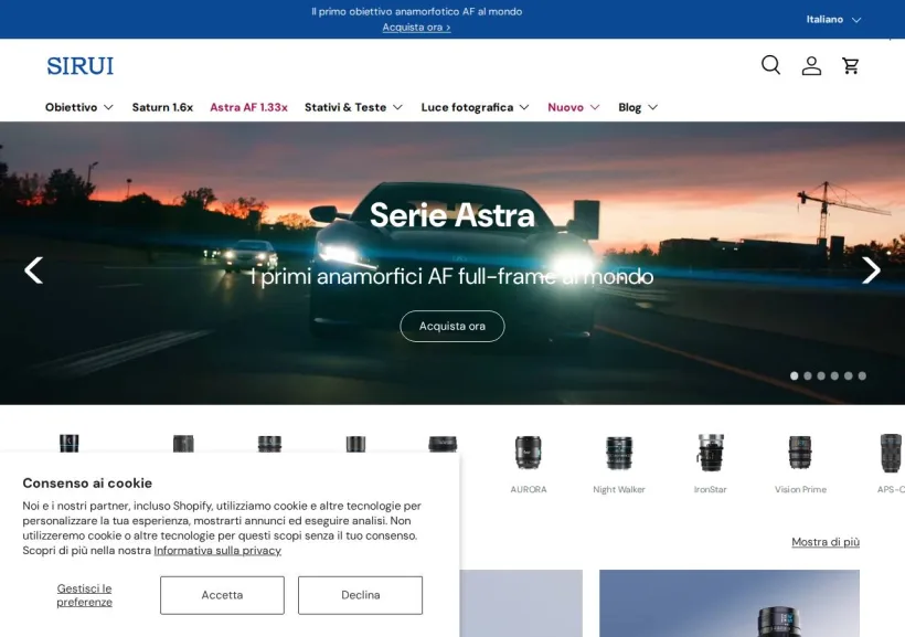 Schermata della pagina offerta di SIRUI Optical