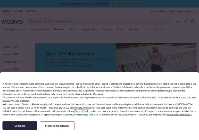 Schermata della pagina offerta di Modivo