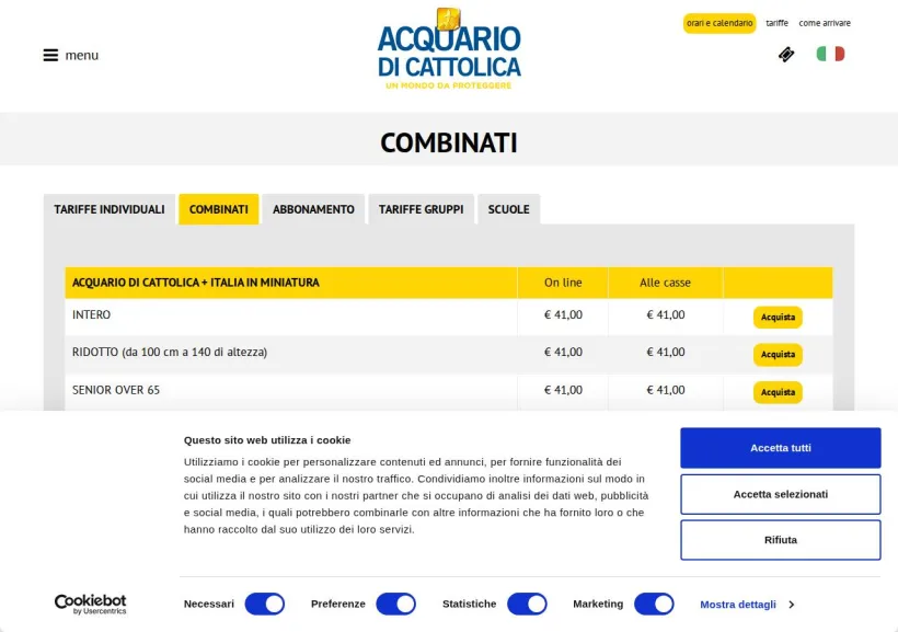 Schermata della pagina offerta di Acquario di Cattolica