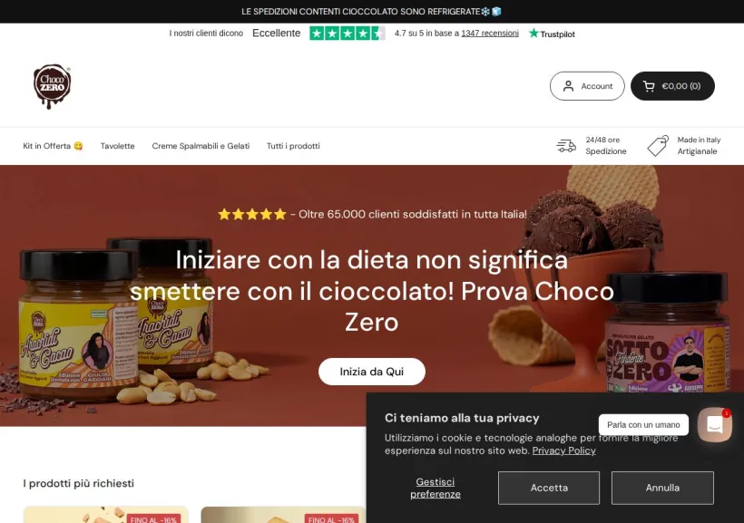 Schermata della pagina offerta di ChocoZero
