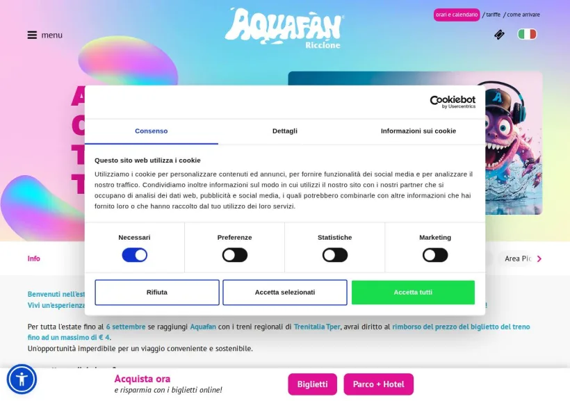 Schermata della pagina offerta di Aquafan
