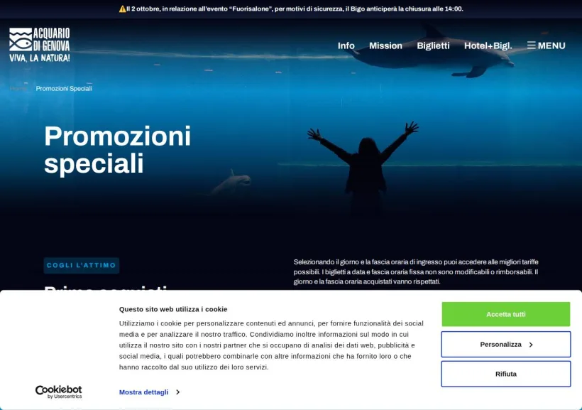 Schermata della pagina offerta di Acquario di Genova