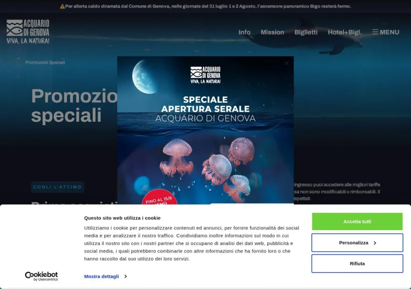 Schermata della pagina offerta di Acquario di Genova