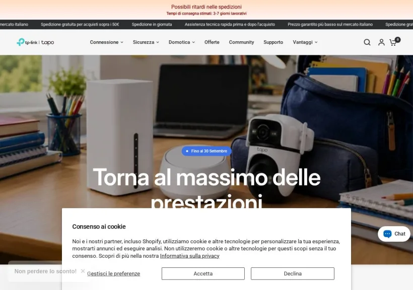 Schermata della pagina offerta di Tapo by Tp-Link