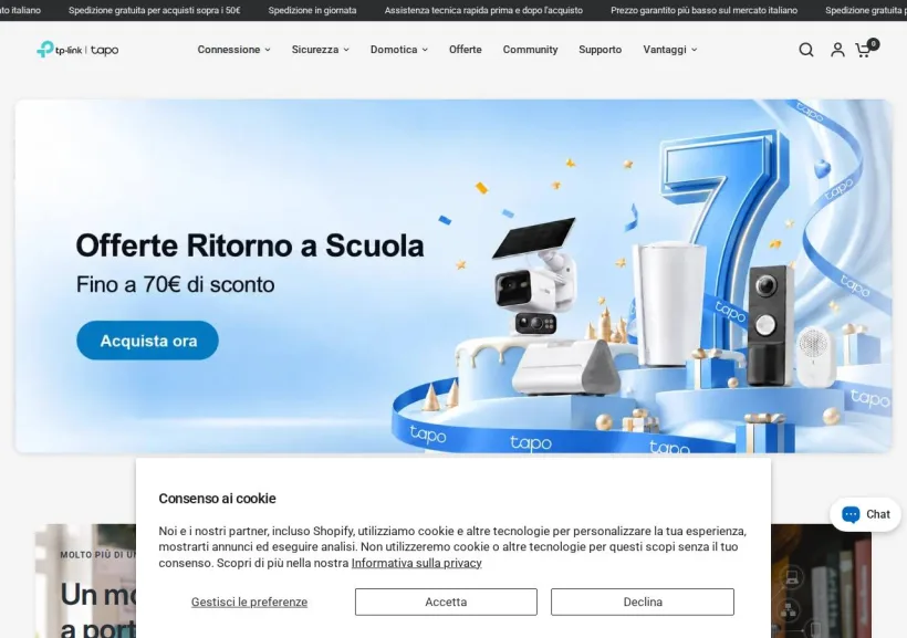 Schermata della pagina offerta di Tapo by Tp-Link