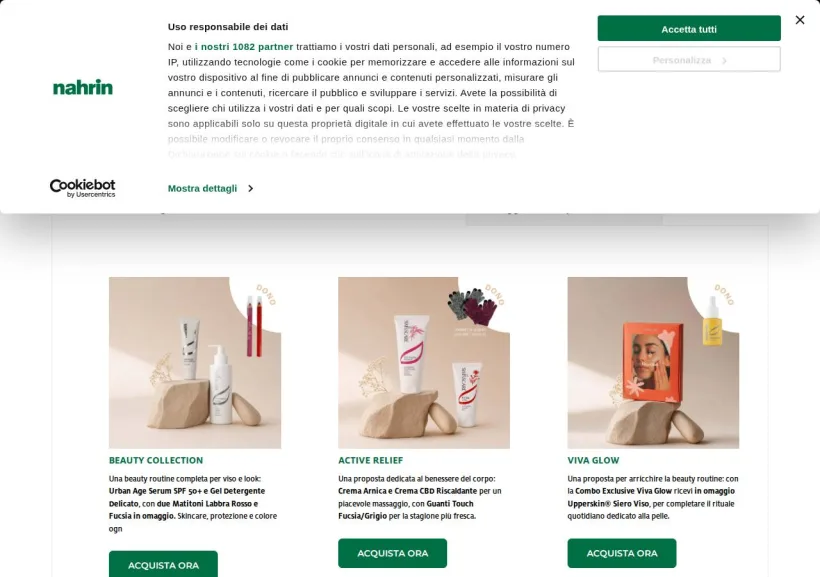 Schermata della pagina offerta di Nahrin