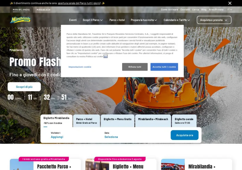 Schermata della pagina offerta di Mirabilandia