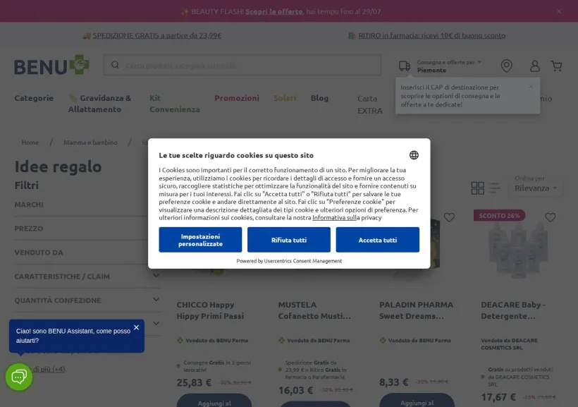 Schermata della pagina offerta di Benu Farma