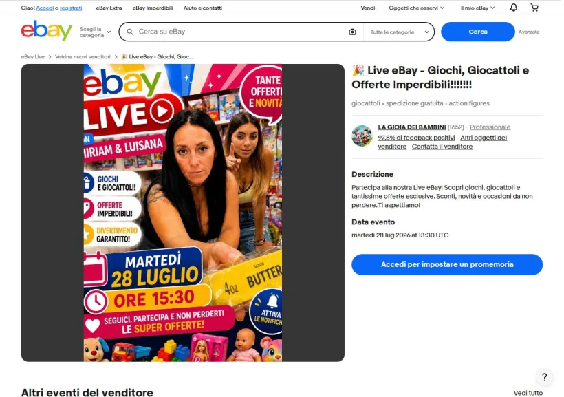Schermata della pagina offerta di eBay