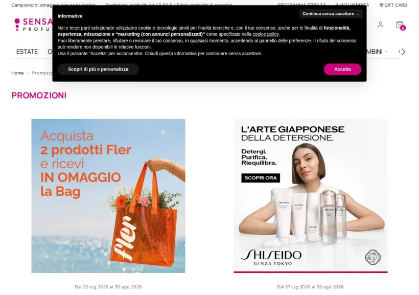 Schermata della pagina offerta di SensationProfumerie