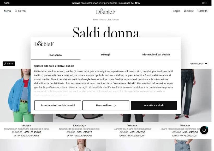 Schermata della pagina offerta di The Double F