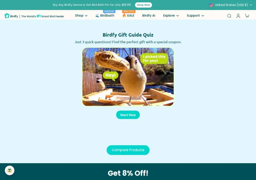Schermata della pagina offerta di Birdfy