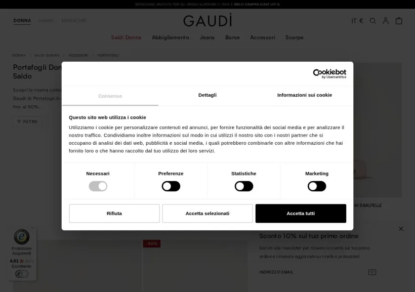 Schermata della pagina offerta di Gaudì
