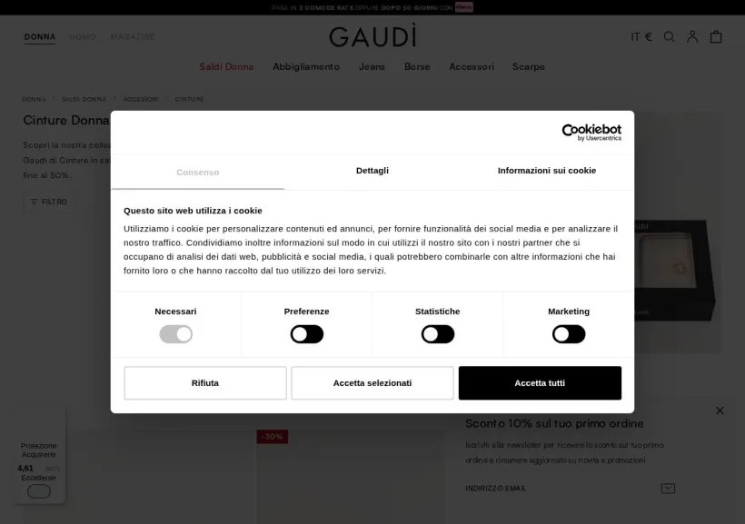 Schermata della pagina offerta di Gaudì