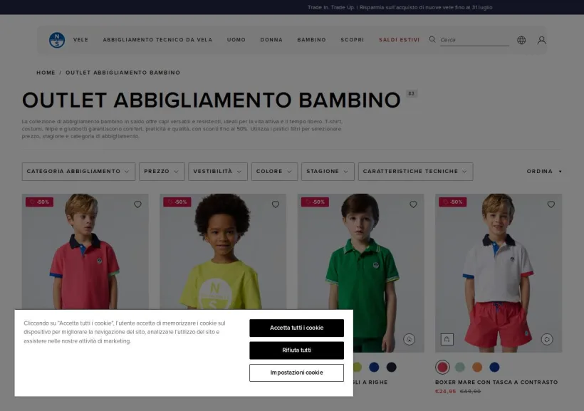 Schermata della pagina offerta di North Sails