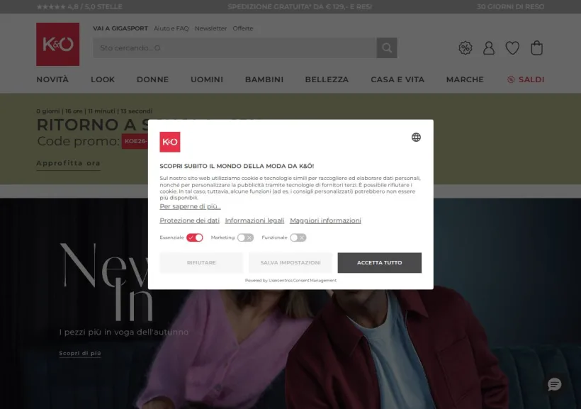 Schermata della pagina offerta di Kastner & Öhler