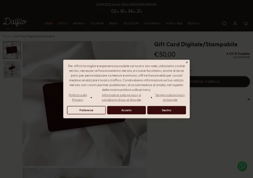 Schermata della pagina offerta di Dalfilo