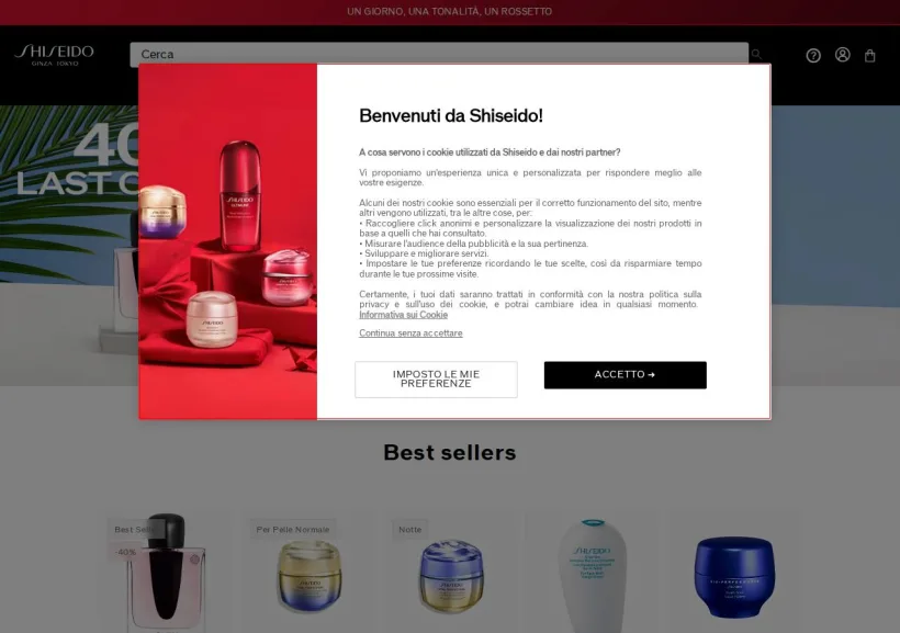 Schermata della pagina offerta di Shiseido