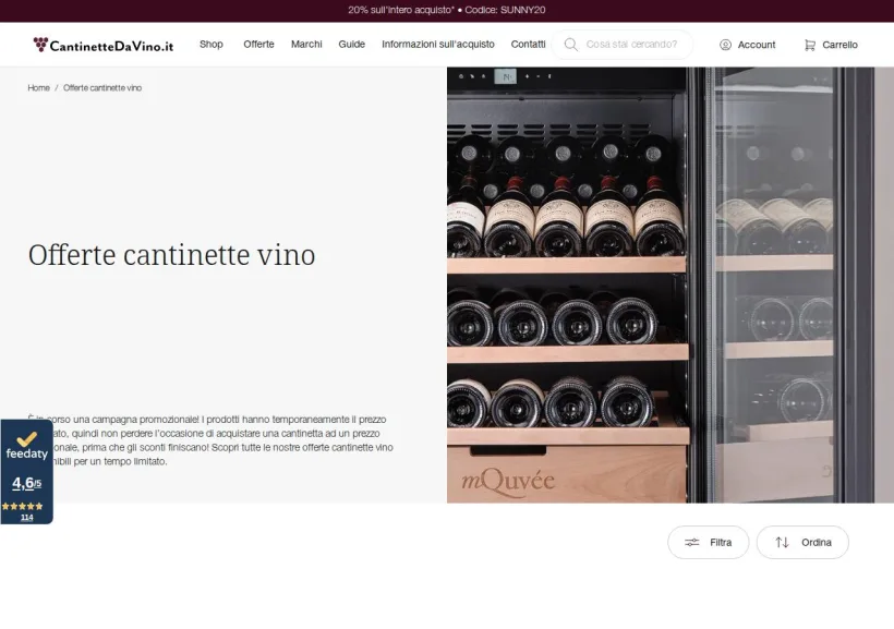 Schermata della pagina offerta di CantinetteDaVino.it