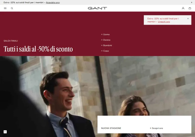 Schermata della pagina offerta di Gant