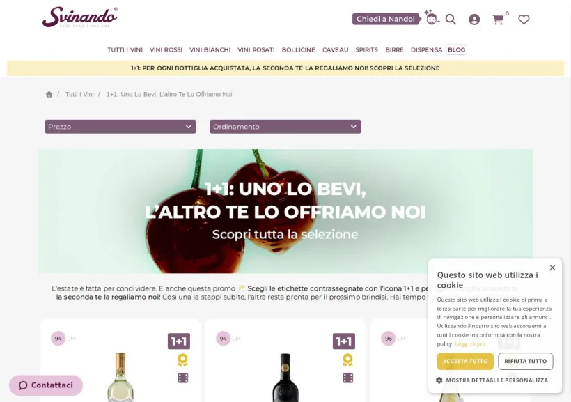 Schermata della pagina offerta di Svinando