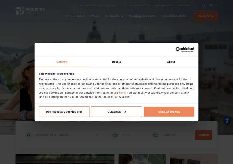 Schermata della pagina offerta di Danubius Hotels  