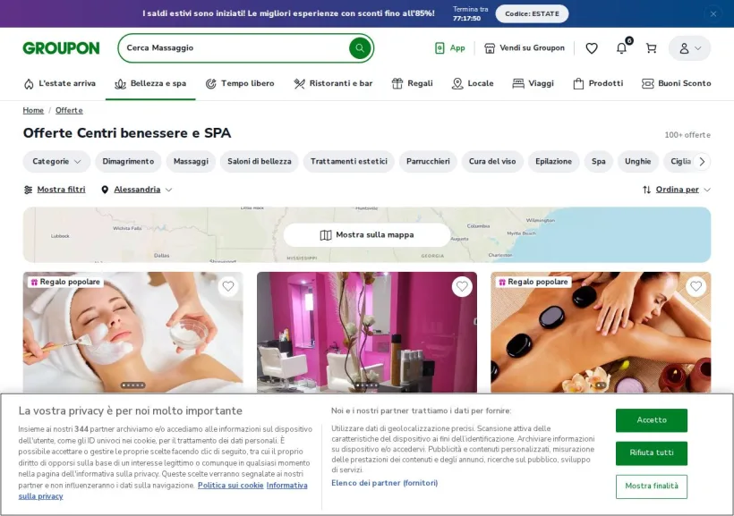 Schermata della pagina offerta di Groupon