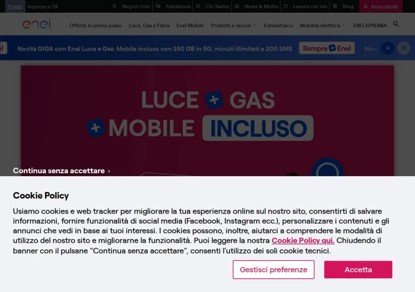 Schermata della pagina offerta di Enel Energia