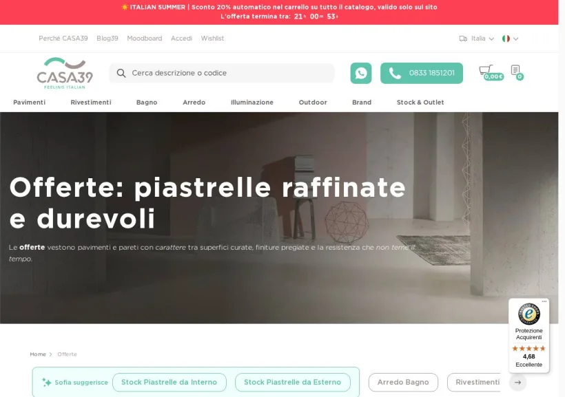 Schermata della pagina offerta di Casa39