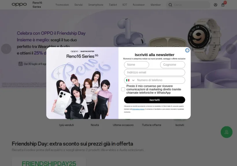 Schermata della pagina offerta di Oppo