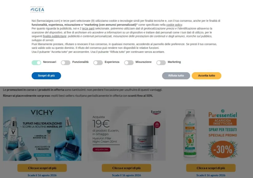 Schermata della pagina offerta di Farmacia Igea