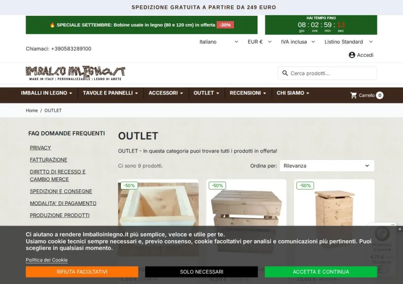 Schermata della pagina offerta di Imballoinlegno.it
