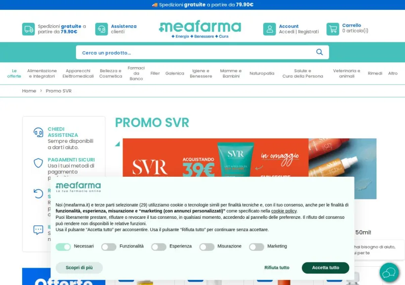 Schermata della pagina offerta di MeaFarma