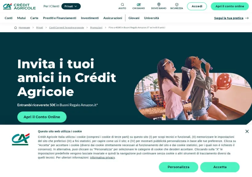 Schermata della pagina offerta di Crédit Agricole