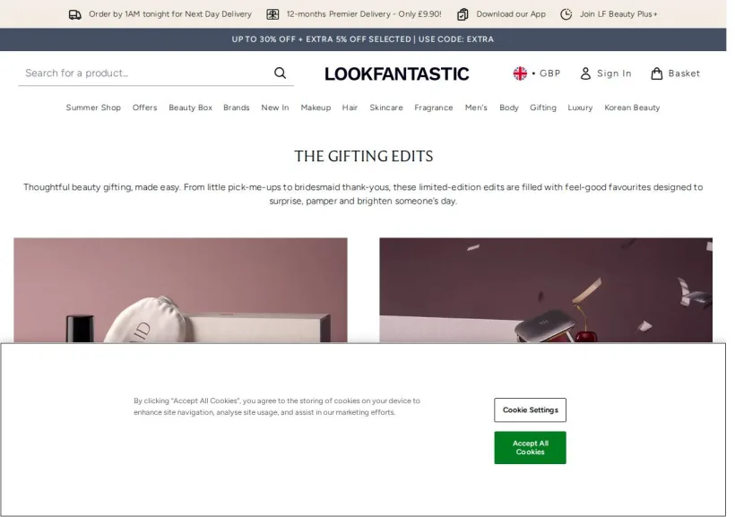 Schermata della pagina offerta di Look Fantastic