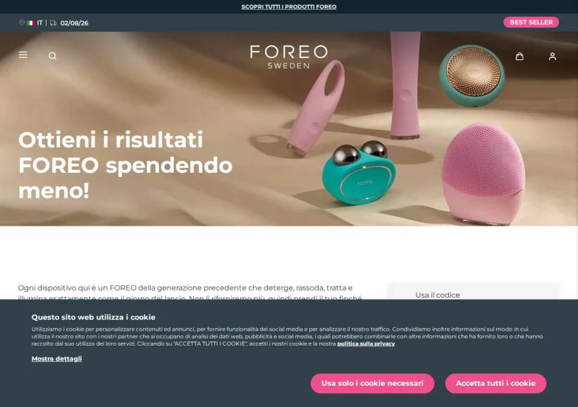 Schermata della pagina offerta di FOREO