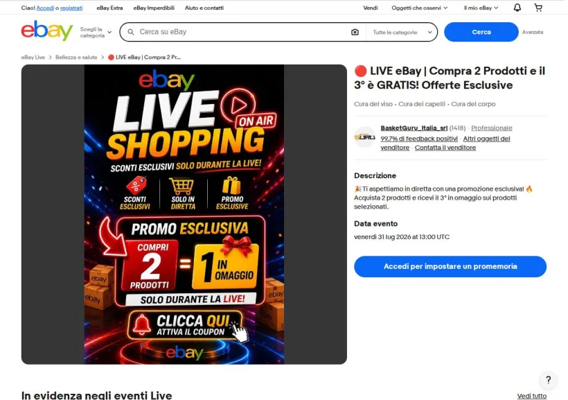 Schermata della pagina offerta di eBay