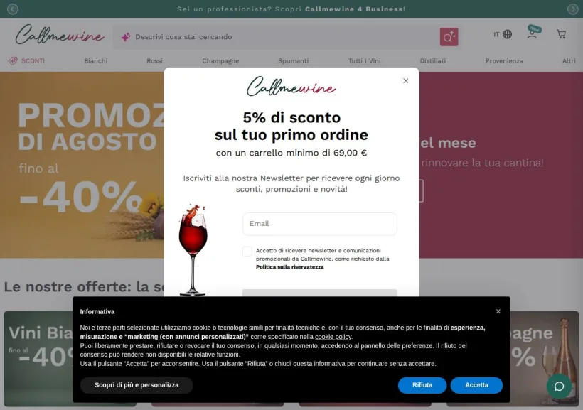 Schermata della pagina offerta di Callmewine