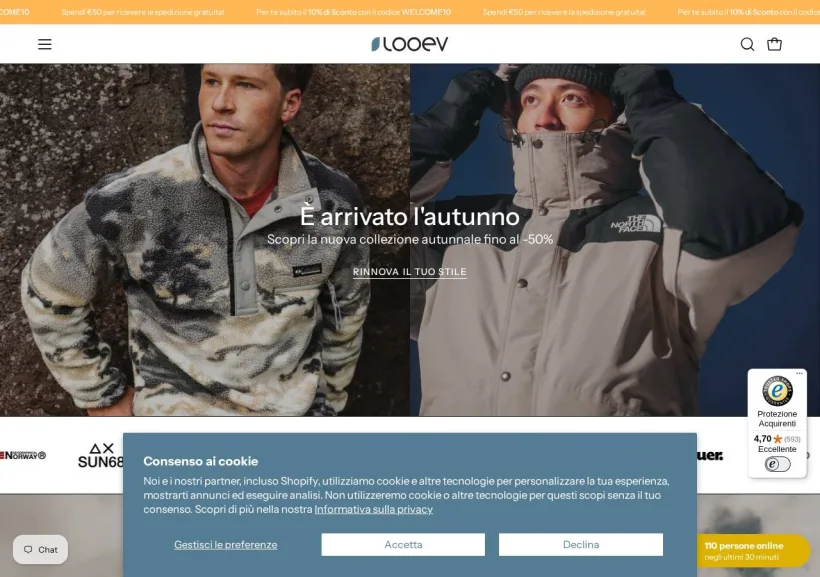 Schermata della pagina offerta di Looev
