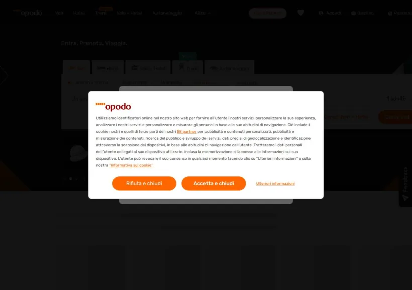 Schermata della pagina offerta di Opodo