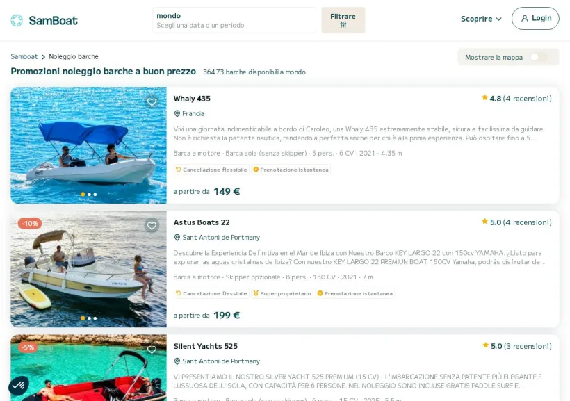 Schermata della pagina offerta di SamBoat